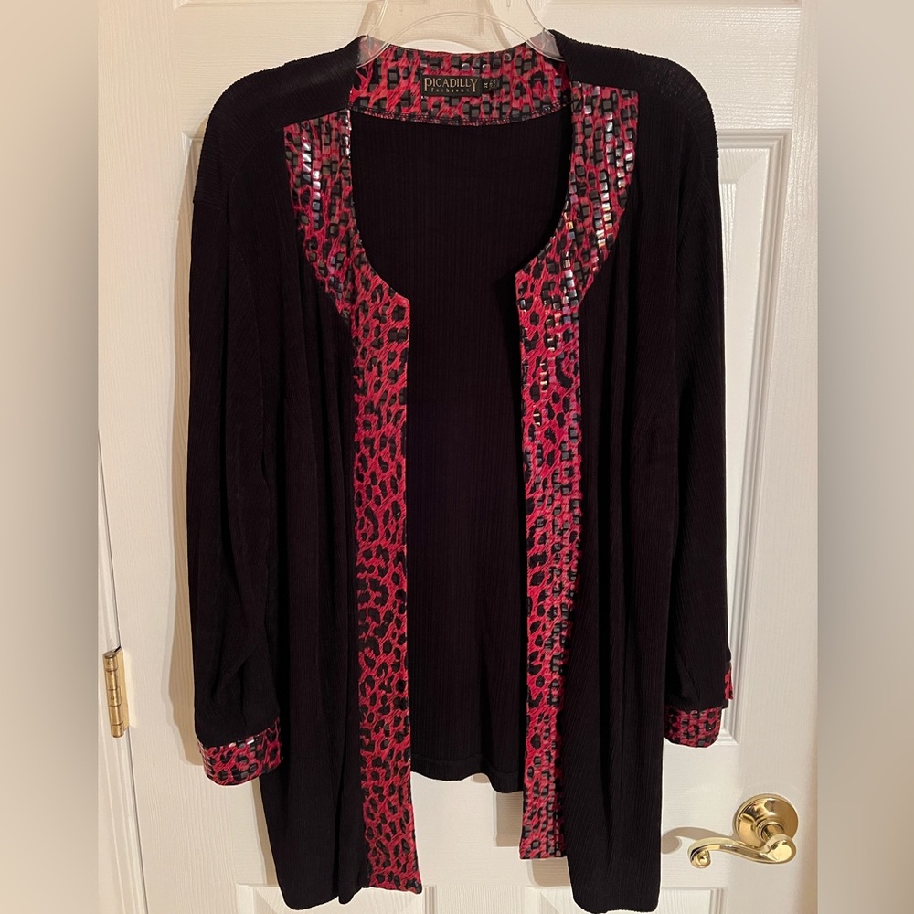 Picadilly Fashion Red and Black Patterned Cardigan
